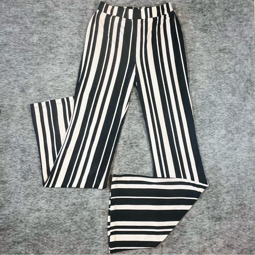 Black White Striped High Waist Flare Leg Pants Bell Bottoms Womens S‎ ShoSho Y2K